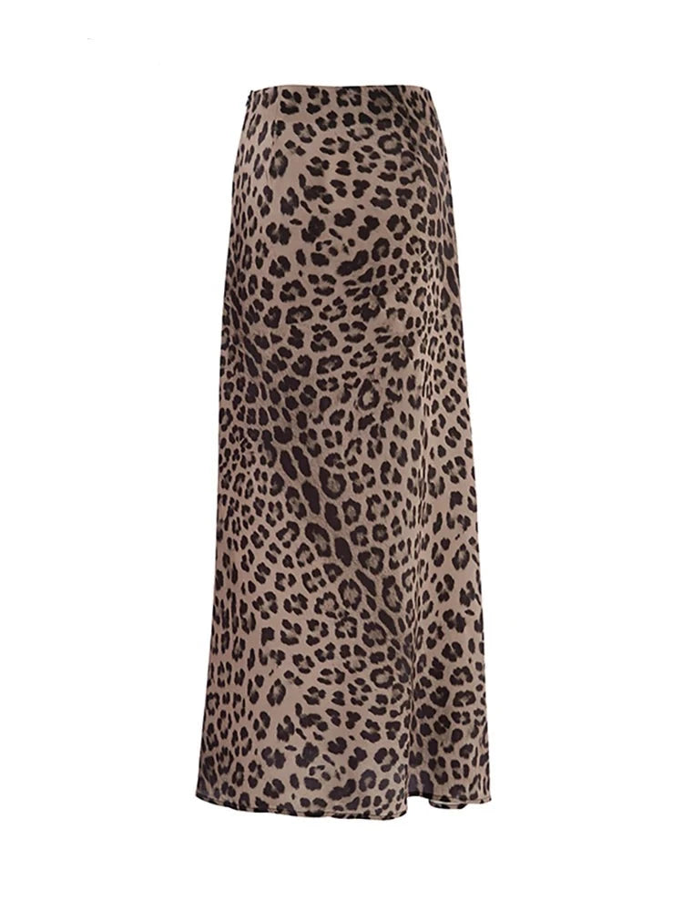 Vintage Leopard Print Trumpet Skirts 2024 Street Chic High Waist Long Skirt Autumn Office Slim Zipper Skirts Women
