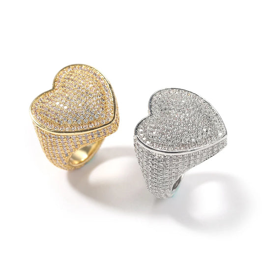 Uwin Heart Ring Micro Paved Full Iced Out AAA Cubic Zirconia Bling HipHop Fashion Delicate Jewelry For Gift Men Women