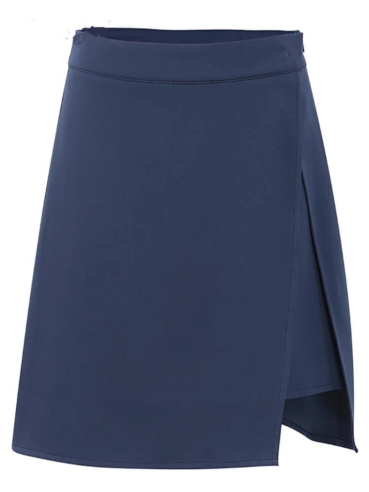 Sexy Split A-Line Skirts Women High Waist Office Irregular Mini Skirts Blue Slim Short Skirt Autumn Fashion Streetwear