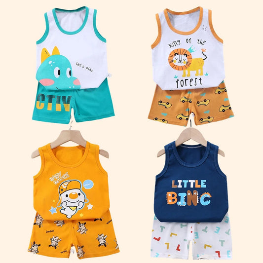 2PCS Children Sets Kids Clothes Vest Suit  Summer Children Clothing baby Cotton T-Shirts Shorts Tank Top  Boys Girls Sleeveless
