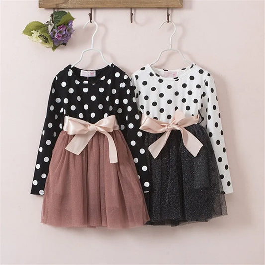2024 New Children Clothes for Baby Autumn Girl Mesh Dresses for Long Sleeves 3-8 Years Kids Sequin Birthday Party Princess Dress