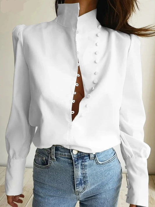 Elegant Turtleneck White Woman Blouse Fashion Office Long Sleeve Shirts