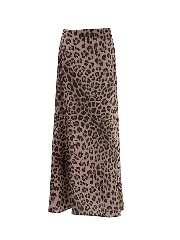 Vintage Leopard Print Trumpet Skirts 2024 Street Chic High Waist Long Skirt Autumn Office Slim Zipper Skirts Women
