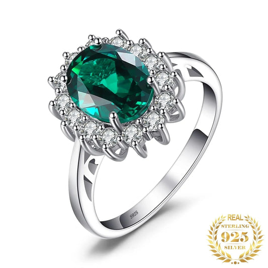 Princess Diana Simulated Emerald Created Ruby 925 Sterling Silver Halo Ring for Women Yellow Gold Rose Gold Plated